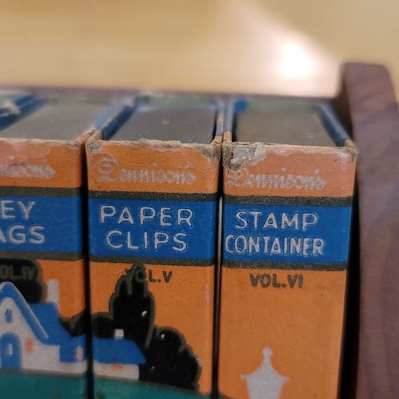 Vintage 40s 50s Dennisons mini bookshelf desk supplies - Picture 5 of 14